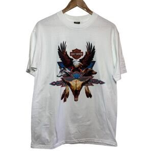 Vtg Deadstock Harley Davidson Eagle Wolf Bear Cattle Skull Puff Ink T-Shirt